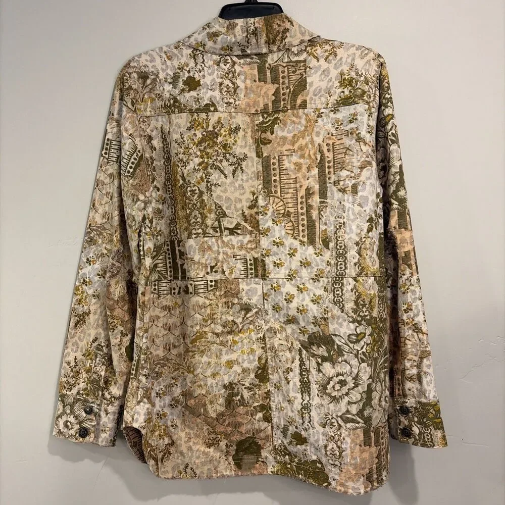 Pilcro Anthropologie The Fielder Mixed Media Distressed Patchwork Shacket Sz S